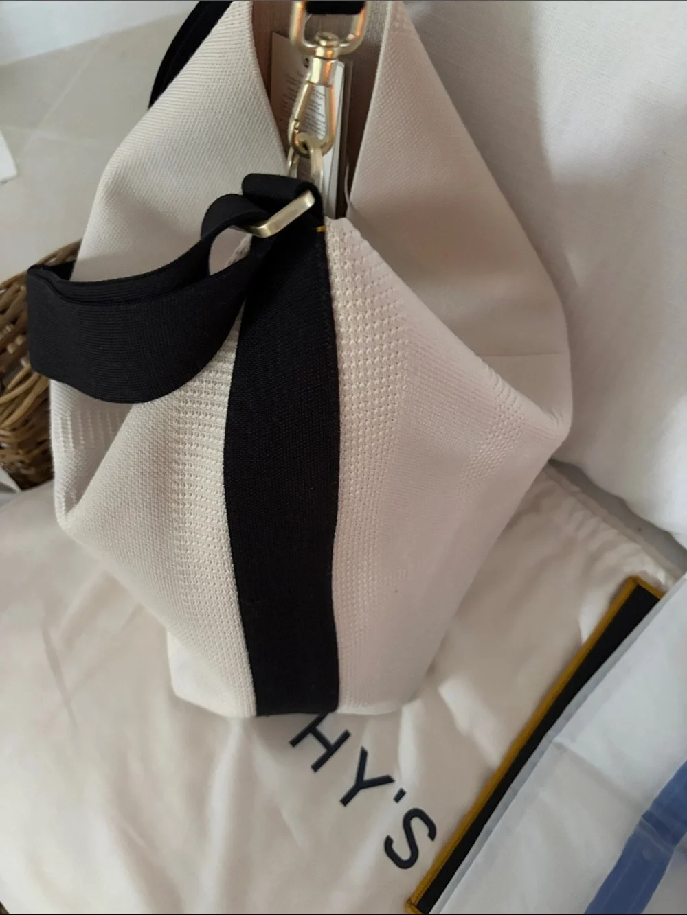 Rothy's Cream Knit Shoulder Hobo with Black Strap and Tags